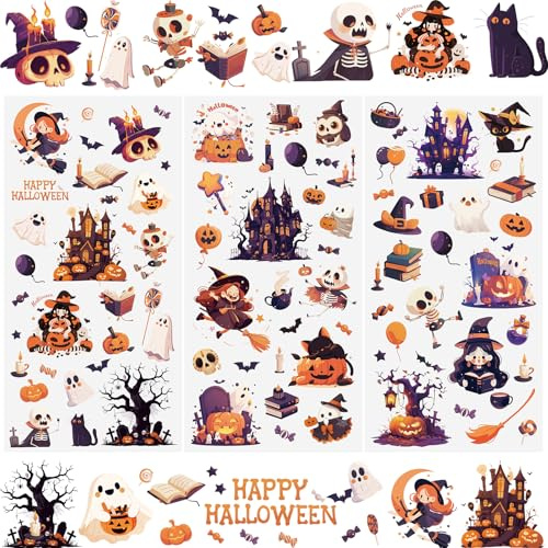 WANDIC 3 Hojas de Pegatinas Transferibles de Halloween, Calcomanías de Transferencia para Muebles,Calcomanías con Motivos de Mini Calabazas Papel para Scrapbooking Decoración DIY, 15 x 30 cm