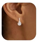 PRTGL Pearl Earrings: Dainty 14K Gold Plated Pearl Cubic Zirconia Drop Wedding Earrings for Bridal Bridesmaid
