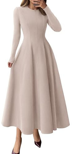 PRETTYGARDEN Cocktail Dresses for Women 2026 Elegant Classy Fall Long Sleeve Midi A Line Flowy Modest Winter Party Dress (Apricot,Large)