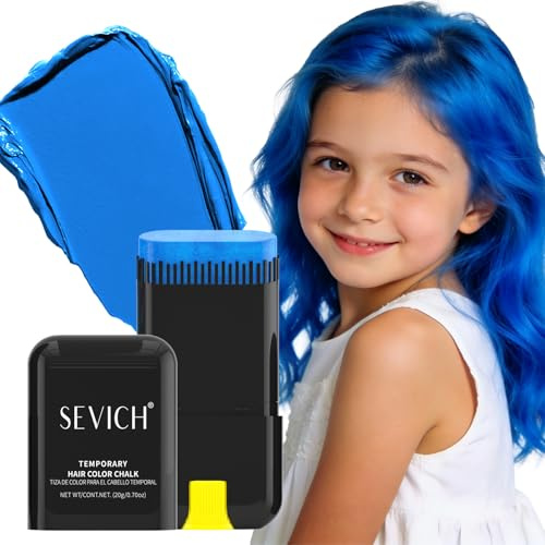 Sevich Tiza para el pelo para niñas azul, color de pelo para niños, 8 tonos, secado rápido y fácil de limpiar, perfecto para Halloween, día del niño, cosplay y fiestas 24 g