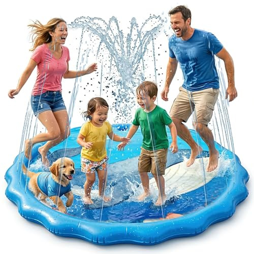 Oziral Splash Pad for Kids & Pets 170CM Thickened Blue Whale Round Inflatable Water Sprinkler Mat,Outdoor Water Play Toys for Garden,Summer Splash Mat for Toddlers Boys Girls & Dogs,Pet Sprinkler Pad