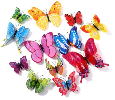24 calcomanías de pared de mariposas, calcomanías de pared de mariposas 3D, calcomanías de mariposas coloridas para decoración del hogar, decoración de paredes de mariposas adhesivas magnéticas