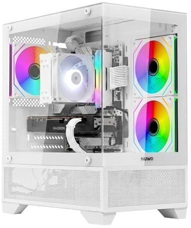 Nuwo Flow FH100 | Case PC Gaming Micro-ATX Mini Tower Bianco | 3 Ventole ARGB 120mm Incluse | Doppio Vetro Temperato Panoramico | Airflow Mesh | USB 3.0
