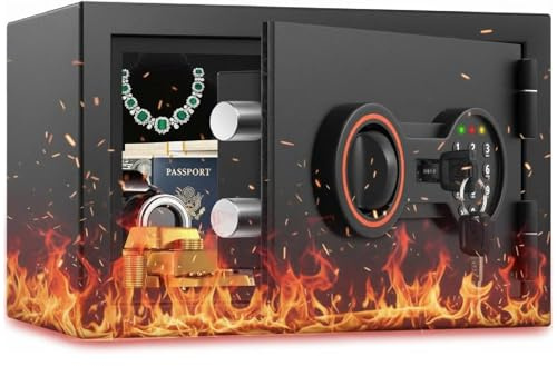 [𝟐𝟎𝟐𝟔 35-Min 1700°F] Feuerfester Tresor | Kleiner Tresor 20×31×20 cm für Zuhause | 6,70 KG mit Elektronischem Zahlenschloss, LED & Wandmontage | Safe für Dokumente, Bargeld, Schmuck
