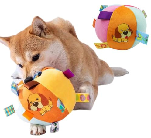 Balle De Jouet pour Chien 12 Cm – Interactive avec Languettes Et Grelot,Balle avec Grelot À L'Intérieur pour Jeu De Traction – Idéale pour Chiens (Orange)