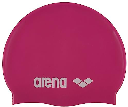 arena Classic Junior Unisex Silikon-Schwimmkappe, Schwimmkappe für Jungen und Mädchen, Badekappe mit Verstärktem Rand, Weiche und Strapazierfähige Schwimmkappe,Fuxia-White (91)