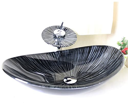 chicstyleme moderne lavabo Set ovale en verre trempé avec robinet cascade