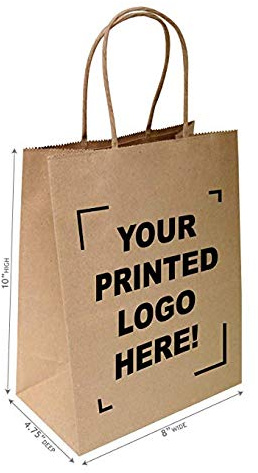 8x4.75x10 50 pcs Brown Kraft Paper Bags, Flexicore Packaging®, 95% Post Consumer Materials & FSC Certified (Custom Printed)