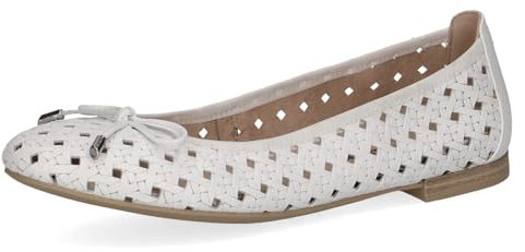 CAPRICE Damen Ballerinas aus Leder mit Lochmuster, Weiß (White Nappa), 41 EU