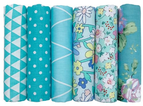 aufodara 6 Stück Baumwollstoff Meterware Stoff je 50 x 50cm, Reiner Baumwolle, Stoffe zum Nähen, Patchwork Stoffpaket zum Quilten DIY Basteln Handwerken, Modischen Mustern (Mint)