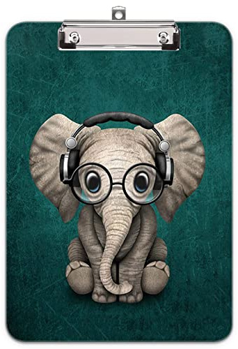 Hnogri Plastic Clipboard A4, Fashion Design A4 Letter Size Clipboards & Forms Holders for Office Supplies Lawyers,School Students and Kids, Low Profile Clip Cute Clipboard Folder, Elephant