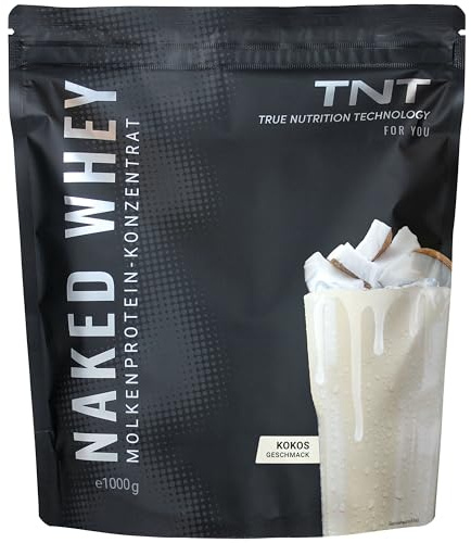 TNT Naked Whey Protein Pulver (1kg) • Eiweißpulver mit Laktase für Protein Shake, Backen & Kochen • Tolle Löslichkeit & leckerer Geschmack • Proteinpulver (Kokos)