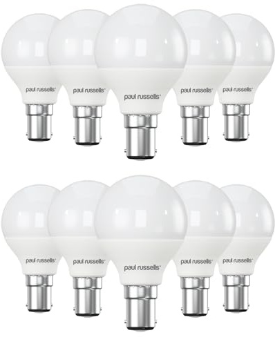 paul russells LED Light Small Bayonet Cap B15, 60w Equivalent, 6.5W 806 Lumens LED Bulbs, 6500K Bright Daylight, Mini Globe Frosted G45 SBC Golf Ball Energy Saving (Not Dimmable) Lightbulbs,10 Pack