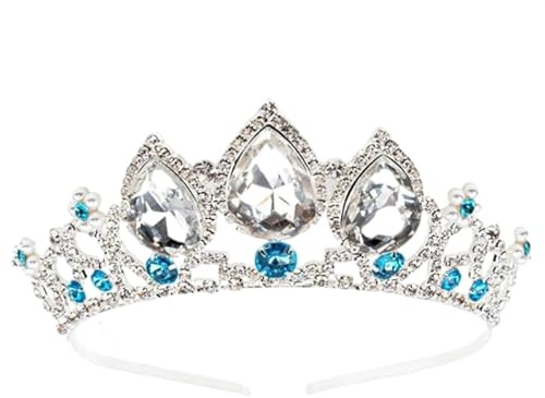 LEEMASING Tiara da principessa per ragazze, con strass di cristallo, per cosplay, feste in maschera, Halloween, compleanno, feste in costume (blu argento)