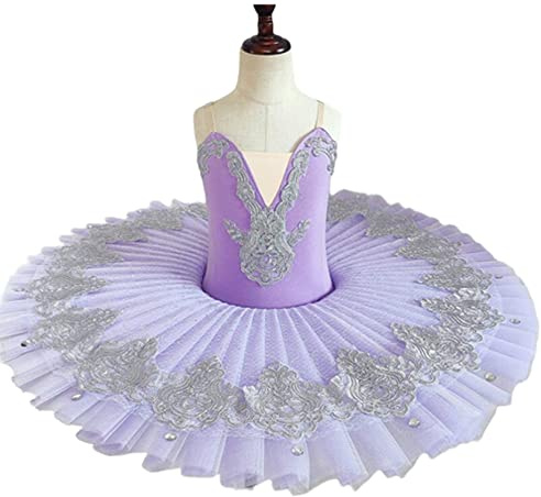 Costume da Balletto Professionale per Ragazze tutù di Balletto per Ballerine per Ragazza Tutu di Pancake per Principessa Abito da Ballo,Viola,160CM