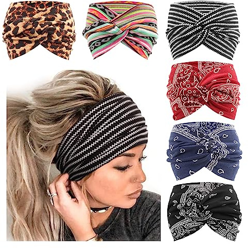 DRESHOW 6 Piezas Diademas Anchas para Las Mujeres Extra Grande Turbante Diadema Boho Head Wrap Elástico Hair Twisted Knot Accesorios para el Cabello