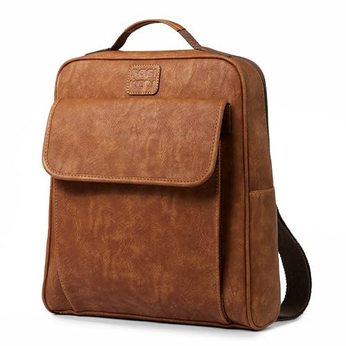 Sasi Kedi Windsor Tan Vegan Leather Laptop Backpack – 14 Inch Convertible Crossbody Bag for Women & Men, Stylish Lightweight Work Rucksack