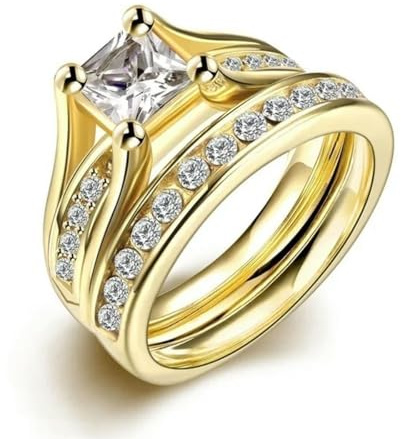 YAHOYA Anillo de Acero Inoxidable de Color Dorado Mujer Hombres Amantes del Cristal Anillo Nupcial Joyería