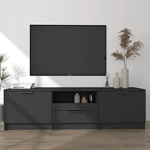 Coavain Mobile Porta TV 140x35x40cm in Legno Multistrato - Mobiletto Sotto TV Con Cassettiera per Soggiorno - Mobile Basso da Terra in Legno Nero