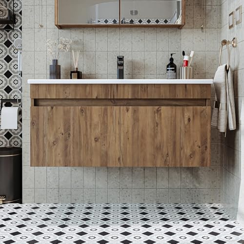 ROOMART • Juego de muebles de baño • Atria • 65 cm, 85 cm, 100 cm • Blanco • Lavabo con armario bajo (roble, 100 cm)