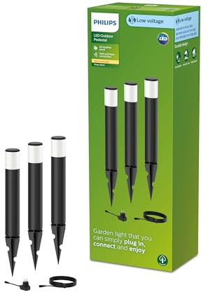 Philips Outdoor Niedervolt Purex Sockelleuchte Spiess 3er Set 3x1,5W, 24V, 2700 Kelvin, IP67 wasserfest, schwarz