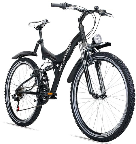 Bergsteiger Memphis 26 Zoll Mountainbike, geeignet ab 150 cm, Dynamo-Licht, StVZO, 21 Gang-Schaltung, Vollfederung, Jungen-Fahrrad & Herren-Fahrrad