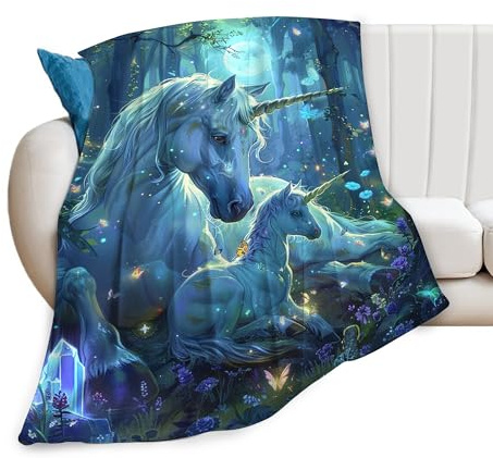 Unicorn Throw Blanket - Soft, Warm & Cozy Fleece for Couch, Sofa, Bed - 50x40 White Horse Blanket for Girls, Women, Men, Boys
