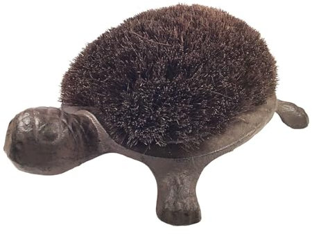 MAISONICA Tortoise Boot Shoe Scraper Brush Turtle Shaped Brown Cast Iron & Coir Metal