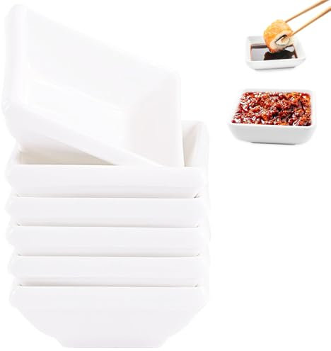 OUTALIZ Saucenschalen, 6 Stück Saucenschälchen, Sushi Schälchen, Mini Dip Schälchen, Quadrat Tapas Schalen Set, für Snacks, Soßen, Gewürze, Beilagen, 7,5 x 7,5 x 2,8 cm，BBQ Dip Schälchen