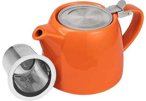 posud Ceramic Teapot with Infuser – Small Porcelain Loose Leaf Teapot for 2 – 550ml / 18.6 Oz Stump Tea Pot for 2 Cups with Strainer (Orange)