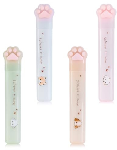 Kogcmeetl 4-Piece Cute Mini Cat Paw Scissors, Stainless Steel & Plastic, Portable, Decorative, Perfect for Crafting & Scrapbooking