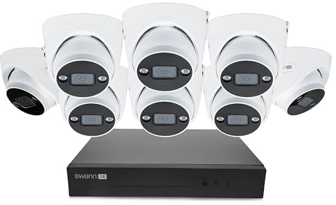 Swann AdvancedX Home Security Camera System, 16Channel 8Dome Cams,POE Cat5e NVR 4K HD Video with 2TB HDD,Indoor or Outdoor Wired Surveillance CCTV,Color Night Vision,Heat Motion Detection,LED Lights