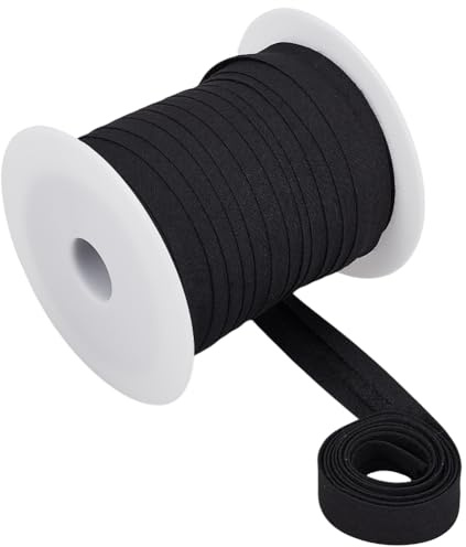 BENECREAT - Cinta de sesgo simple doblada de 40 m, cinta de sesgo de polialgodón, color negro de 15 mm de ancho, para dobladillo, para costura de ropa, bricolaje, costura, tubería acolchado