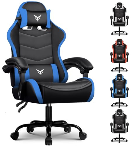 GTPLAYER Gaming Chair, Video Game Chairs Racing Style PC Game Chairs 350lbs for Adults - Padded High Back Ergonomic Reclining Silla Gamer, Linkage Armrest, Blue
