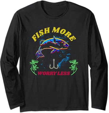 Camisa Vintage con diseño de pez Envejecido, más preocupación, Menos, Regalo de Pescador Manga Larga