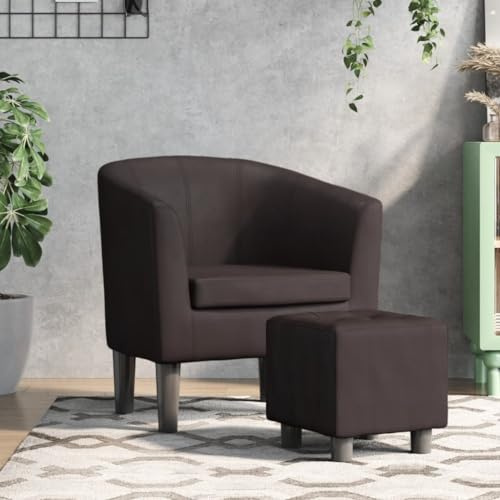 Mimdixy Sillón de lectura, sillón de relax, sillón para salón, sillón de orejas, silla de cocina, silla de club con reposapiés, marrón, piel sintética, para dormitorio, habitación de invitados, estilo
