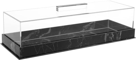Rectangular Serving Tray With Lid Grey Marbleized Grain Cake Stand, Acrylic Holder Dessert Holder Tray, Rectangle Pastry Display Case, Elegant Marble Dessert Tray for Countertop Cakes (Black)