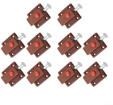 Paquete de 10 pestillos de puerta con resorte, cerraduras automáticas de empuje para abrir armarios con pasador de hierro, pestillos de cajón de muebles ABS para armarios, mesas, color negro (marrón)