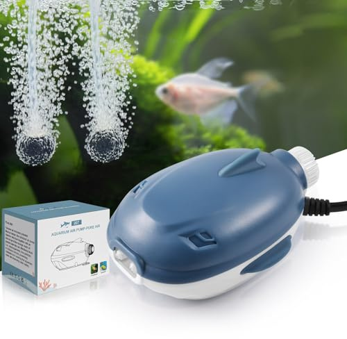 FEDOUR Bomba de Aire para Acuario 2W Ultra Silenciosa, 168L/H Oxigenador Ajustable para acuarios, Bomba Aireadora para Peceras de 1-120L con Todos los Accesorios