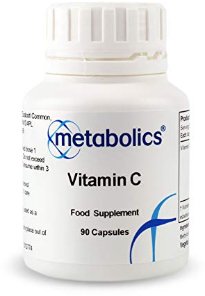 Vitamin C Capsules by Metabolics | 500mg Vitamin C Per Capsule Providing 625% NRV | Pot of 90 Capsules Suitable for Vegans & Vegetarians- No Additives or Flowing Agents