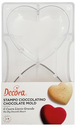 DECORA, 0050077 Molde para Chocolate en Forma de Corazón, en Policarbonato, 2 Cavidades de 91,5 X 101 mm, Ideal para Chocolates Brillantes y Crujientes, Empuñadura Ergonómica Patentada, Made in Italy