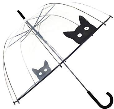 SMATI Langer Regenschirm Transparent - Glockenform; Stabil; Automatisch öffnend; Durchmesser=85cm; Damen Regenschirm; Motiv KATZE.