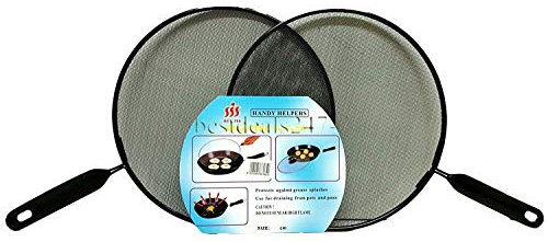 Pebble Hug 2 x 28cm Splatter Guard Set Frying Pan Anti Splash Screen Cover Mesh Metal Wired, Mesh Splatter Screen with Heat Resistant Handle, Easy to Clean