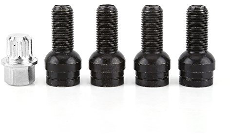 Tornillo de rueda de acero universal Tornillos,4 + 1 M14 * 1 5MM Perno de rueda de acero no y juego de tuercas de seguridad con llave, Otros accesorios interiores