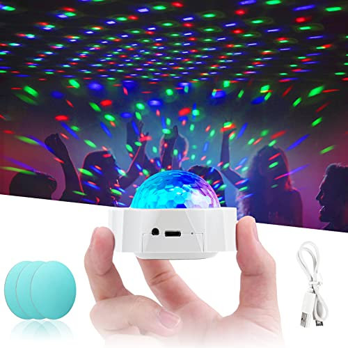 URAQT RGB Mini Disco Ball Light, USB Rechargeable Sound Activated Stage Light for All Parties and Car Interior Decoration - 3 Colors