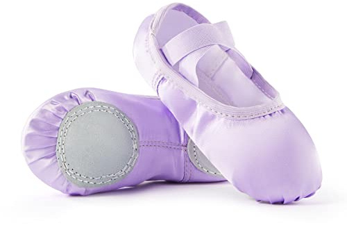 TIEJIAN Satin Ballet Slippers for Girls - Toddler Dance Shoes (Little Kid/Big Kid) Purple