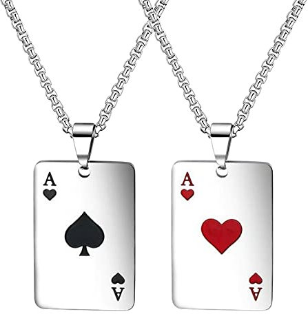 Liitata 2 pezzi in acciaio inox picche asso carte da gioco ciondolo collana cuore asso poker collana collana rock gotico punk hip hop catena per uomini