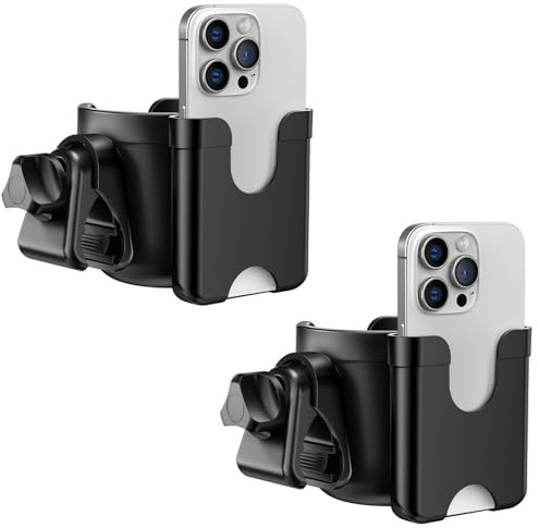 2-Pack Pram Cup Holder with Phone Holder, Universal Pram Buggy Accessories | Pushchair Cup Holder Organiser for Stroller, Buggy, Bike, Wheelchair, Walker, Water Bottle Holder Baby Essentials for Newborn
