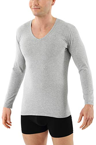 ALBERT KREUZ Herren Langarm-Unterhemd Bio-Baumwolle mit Elastan V-Ausschnitt grau (3XL)