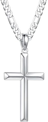 TINGN Pendentif en forme de croix en argent 925 noir avec chaîne en cuivre plaqué or 18 carats pour homme, enfant, fils 41, 46, 51, 56, 61 cm, 61.0 Zentimeter, Argent sterling, argent sterling